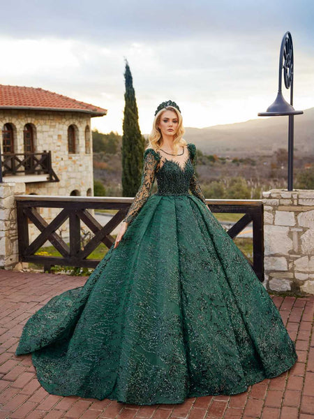 Tulle Ball Gown Emerald Green Quinceanera Dresses Crystals With Cape F |  Tulle ball gown, Quinceanera dresses, Elegant ball gowns